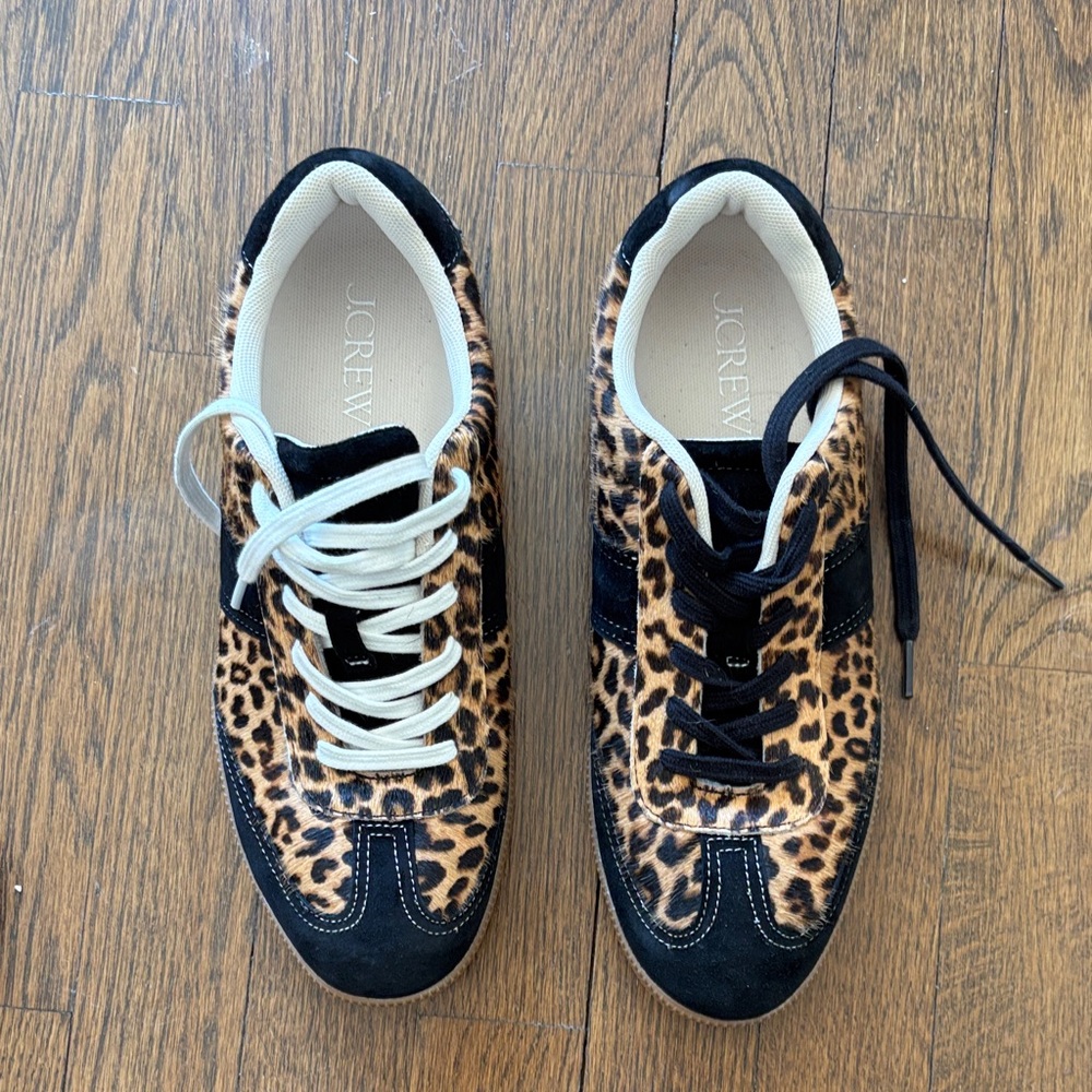J. Crew Leopard Print Suede-Trim Sneakers - Brown/Black. Size 9. Never Worn.
